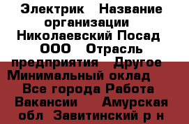 Электрик › Название организации ­ Николаевский Посад, ООО › Отрасль предприятия ­ Другое › Минимальный оклад ­ 1 - Все города Работа » Вакансии   . Амурская обл.,Завитинский р-н